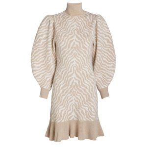 Ulla Johnson Joni Zebra Knit Merino Wool Sweater Dress - Beige and White - SMALL
